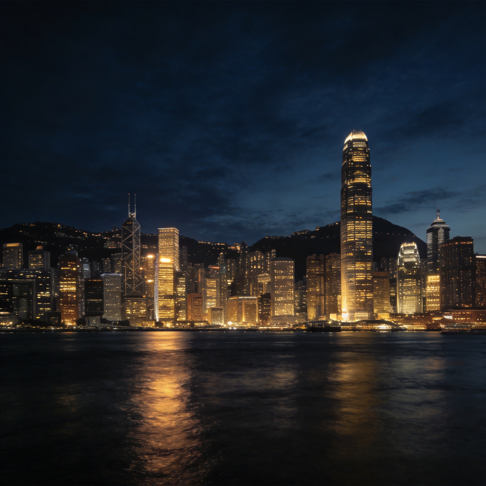 Hong Kong Victoria Harbour skyline at night